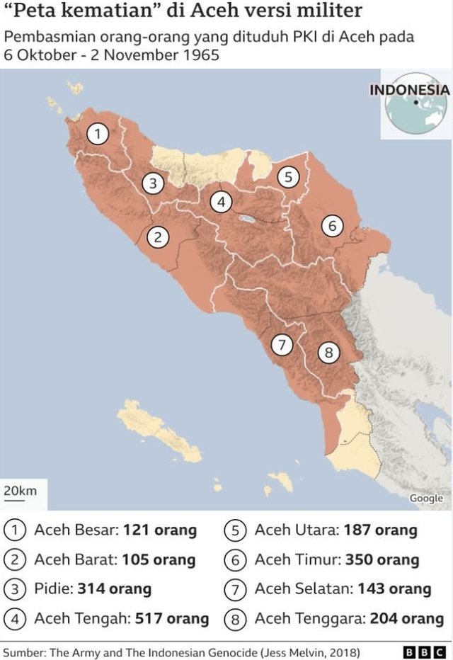 Peta Kematian 1965 di Aceh.