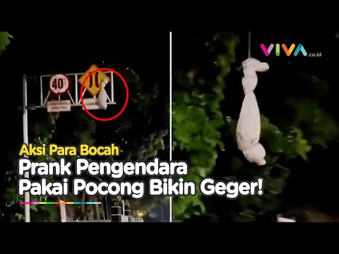 VIRAL! DETIK-DETIK Pocong Bergelantungan Nongol Saat Pemotor Lewat