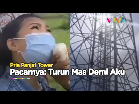 Pria Panjat Tower Dirayu Pacar Turun, Lehernya Bikin Salfok