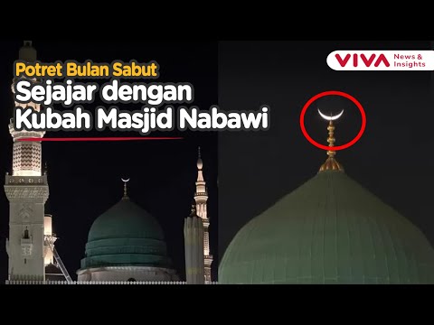 Bak Panji Islam, Bulan Sabit Terlihat Sejajar di Atas Kubah Masjid Nabawi