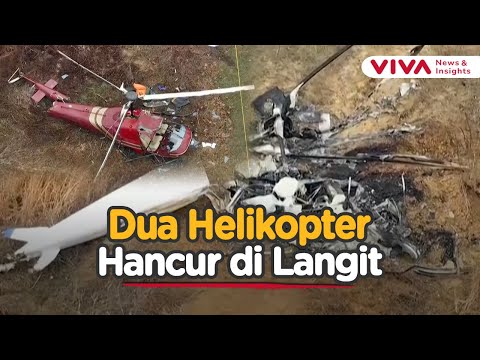 Api dan Puing Berjatuhan! Dua Helikopter Saling Tabrak di Udara