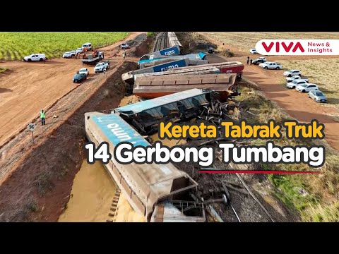 'Detik-detik' Kereta Kargo dan Truk Hancur Usai Alami Tabrakan