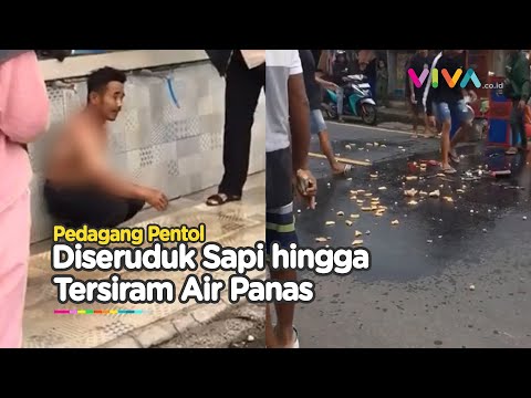 Diseruduk Sapi, Kulit Pedagang Pentol Melepuh Tersiram Air Panas