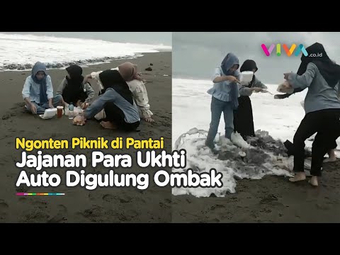 Para Ukhti 'Diusir' Ombak Saat Piknik di Bibir Pantai
