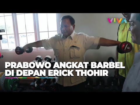 Aksi 'Gemoy' Prabowo Angkat Barbel Saat Buka Nusantara Open 2023