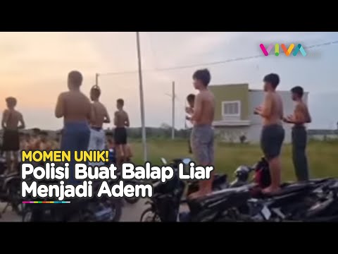 SEKTE Balap Liar Dadakan Tobat di Hadapan Para Polisi Sambil Berdiri di Motornya