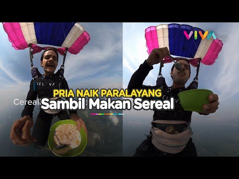 Aksi Gila 'Pria Terbang' Menantang Maut Sambil Makan di Langit