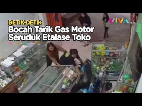 CEROBOH! Momen Bahaya Bocah Tarik Gas Seruduk Etalase Toko