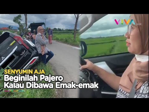 Momen Ketika Emak-Emak Belajar Nyetir Mobil Pakai Pajero, Malah Nyungsep ke Sawah