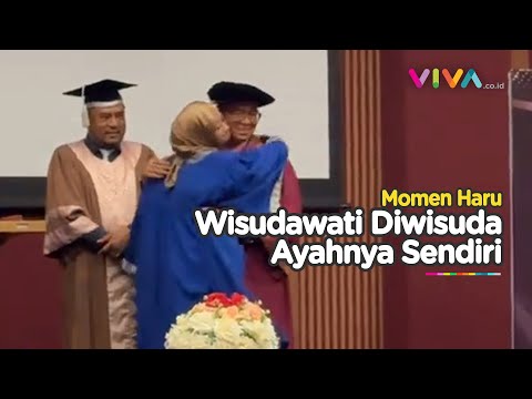 Berpelukan di Atas Panggung, Momen Wisudawati Diwisuda Ayahnya