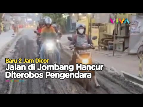 Pengendara Seenak Jidat Terobos Jalan yang Baru Dicor