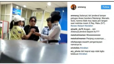 Aksi seorang perempuan yang menampar seorang petugas keamanan di Bandara Sam Ratulangi Manado, Rabu (5/7/2017)